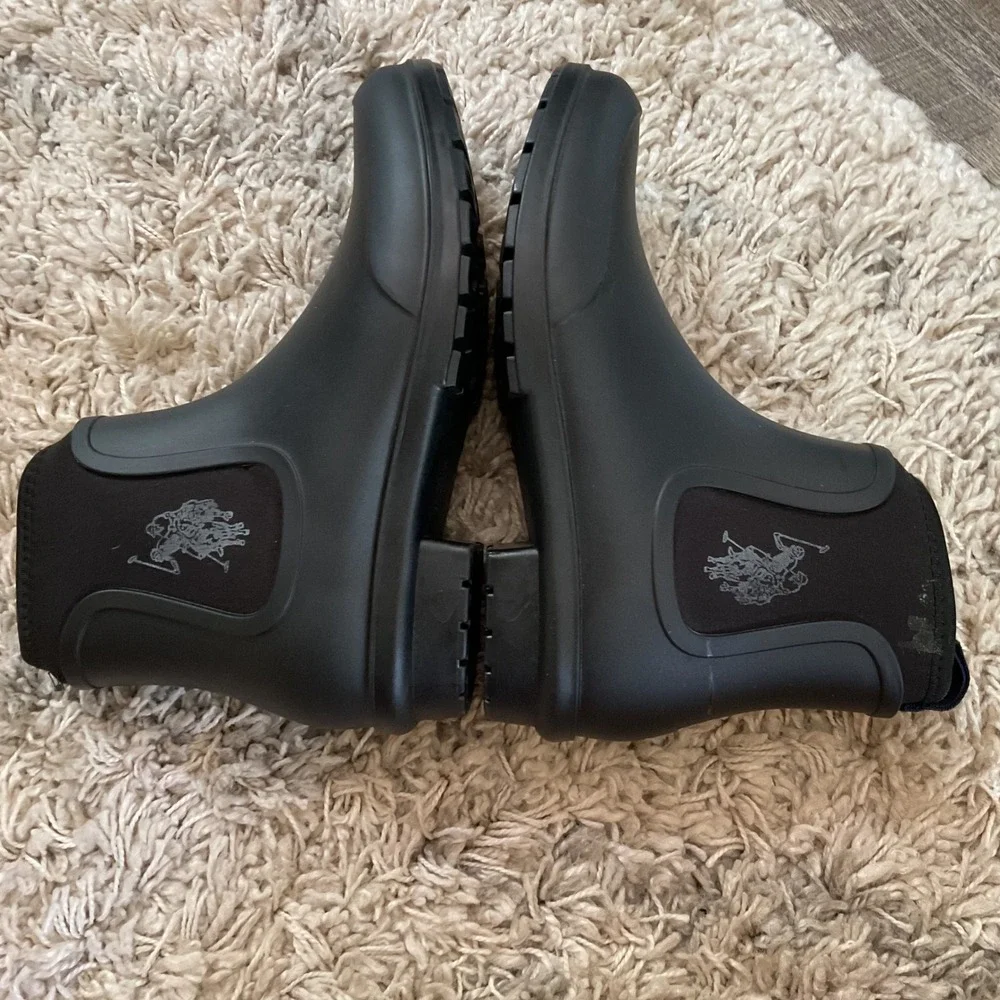 US Polo Assn Veena Women Black Ankle Rain Boots Size 6.5 Matte Waterproof NW9004